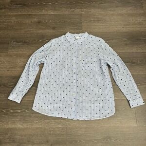 J Jill  Button Up Blue Striped Embroidered Polka Dot 100% Cotton‎ Size Medium